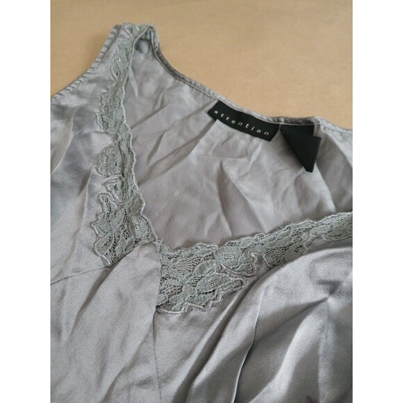 Attention Silk Tank Top Womens L Gray Lace Trim Classic Luxe - Picture 6 of 8